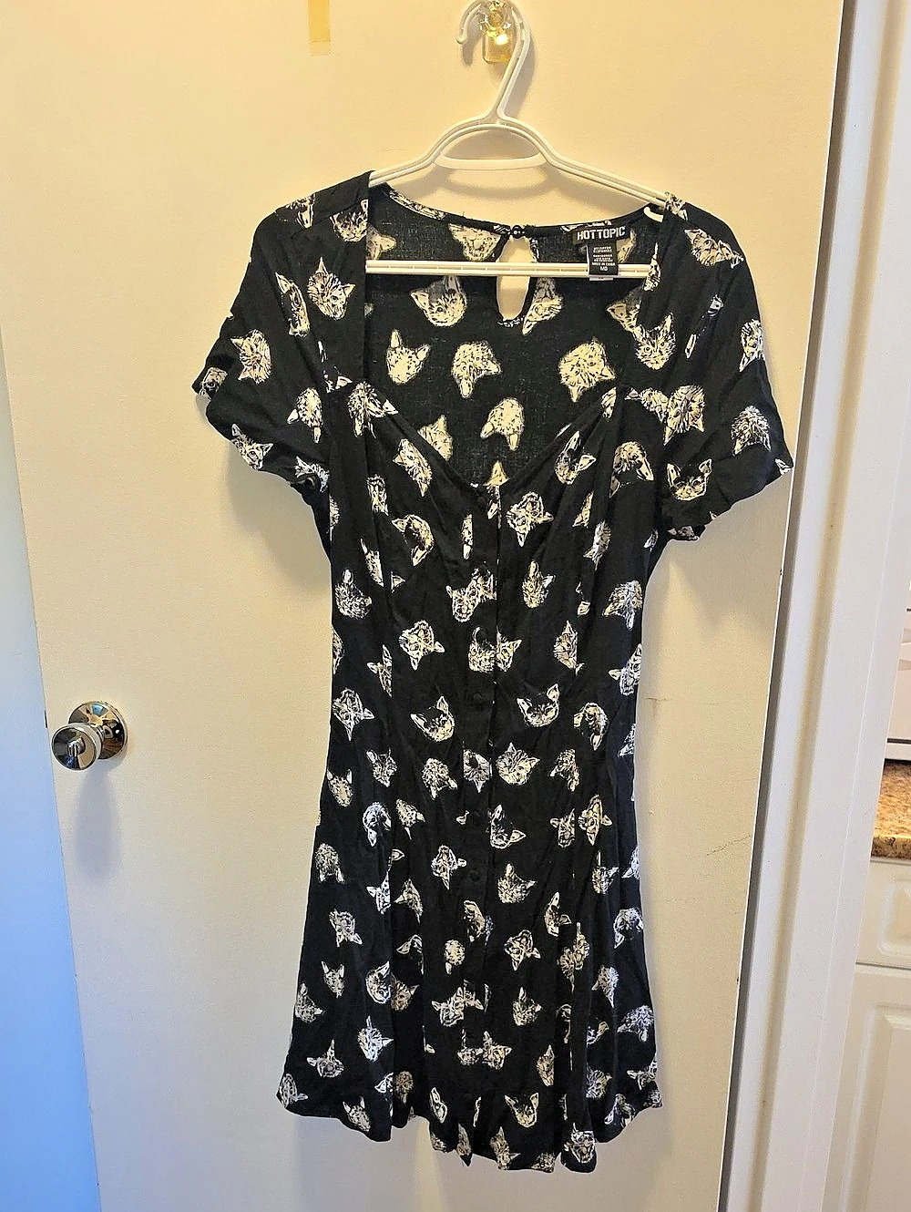 Hot Topic Cat Print Button-Front Dress Black & White Medium